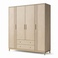 Armoire en bois clair à trois portes avec deux tiroirs