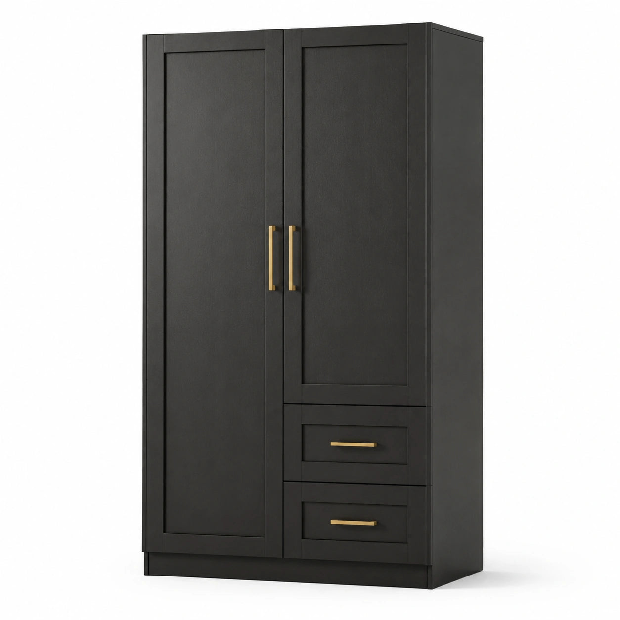 Armoire en bois noir avec poignées dorées