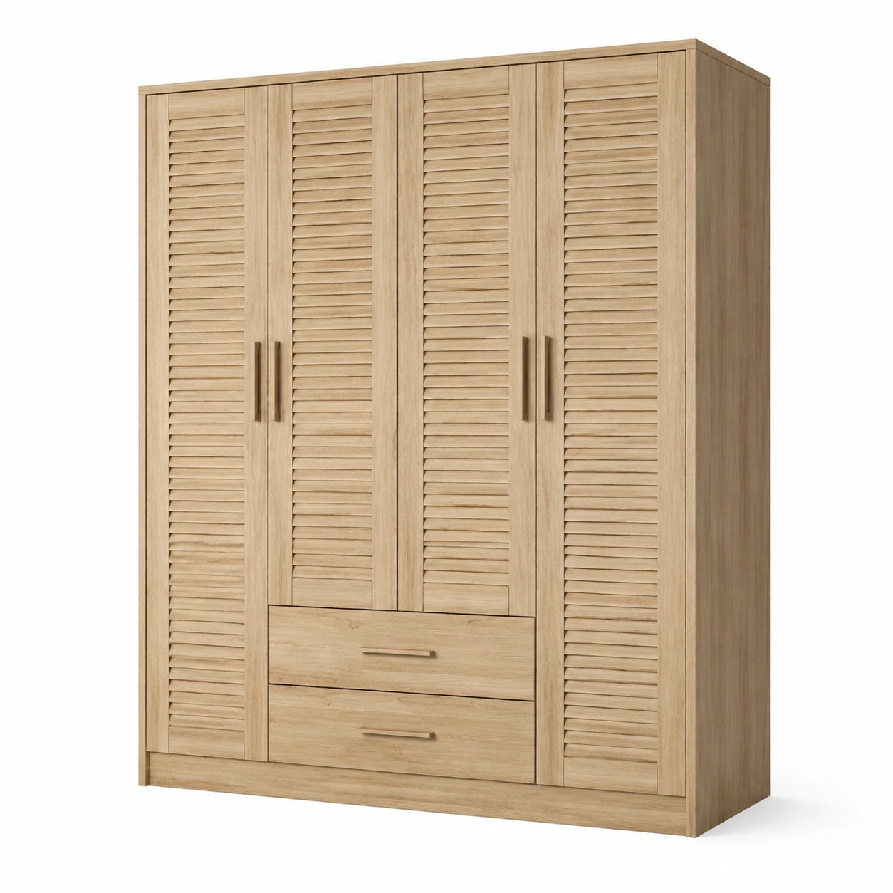 Armoire en bois de chêne avec 4 portes et 2 tiroirs