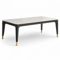 Table à manger rectangulaire en céramique effet marbre blanc avec pieds en métal