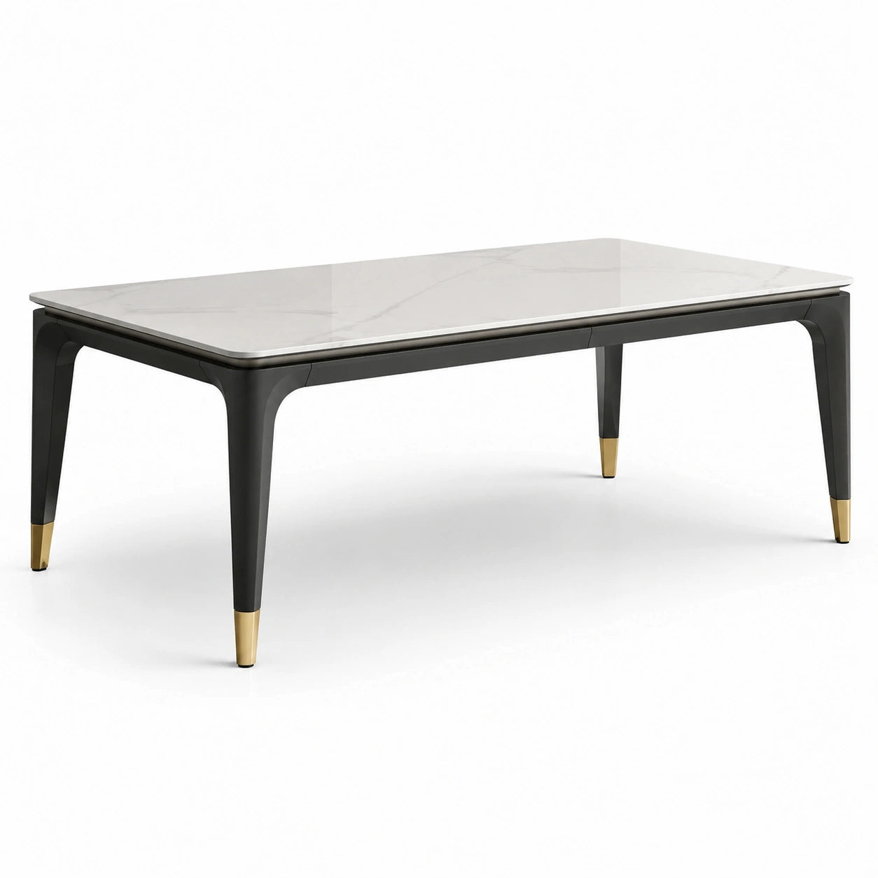 Table à manger rectangulaire en céramique effet marbre blanc avec pieds en métal