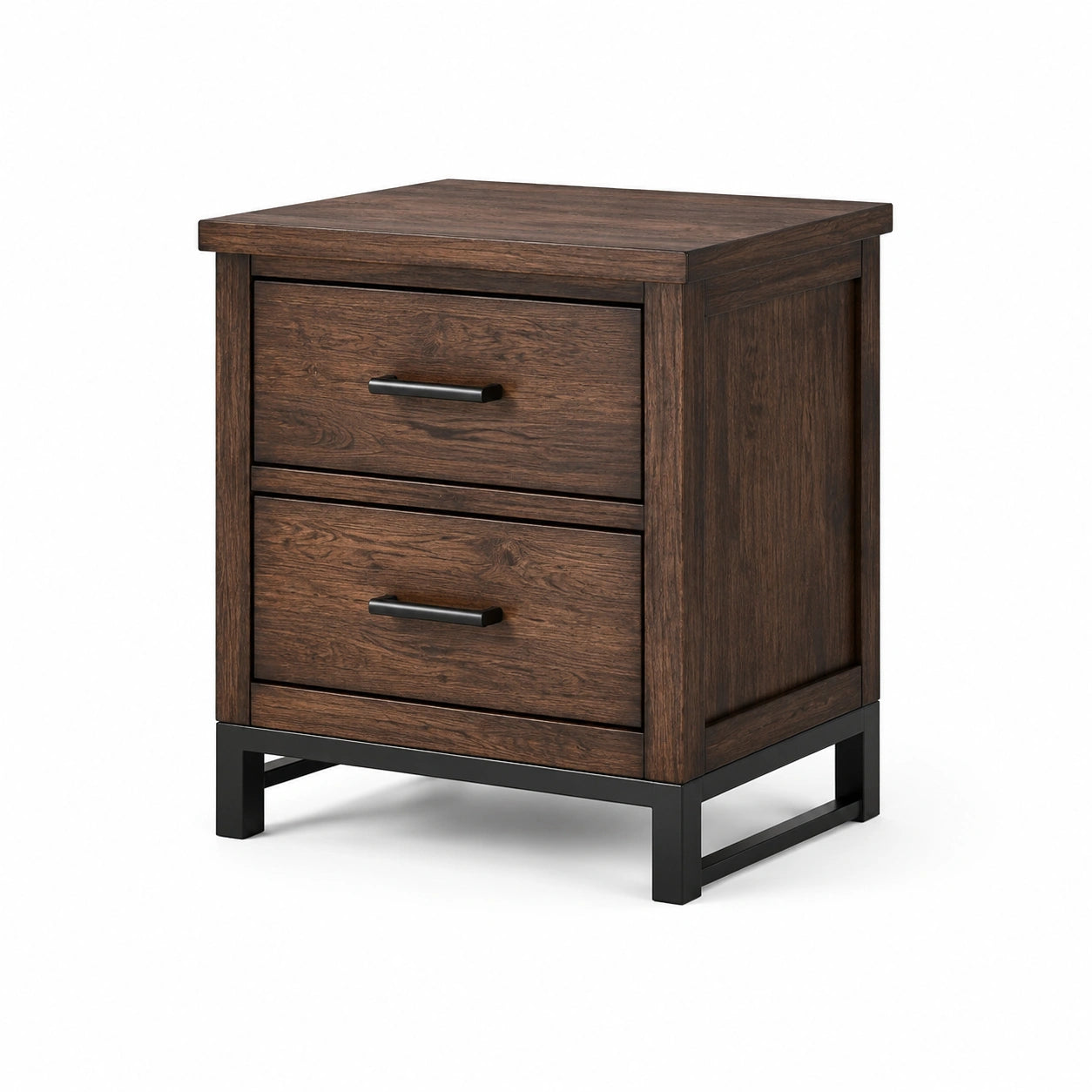 Table de chevet en bois et métal avec 2 tiroirs de chêne massif