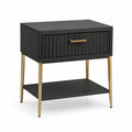 Table de chevet noire en bois et métal avec pieds dorés