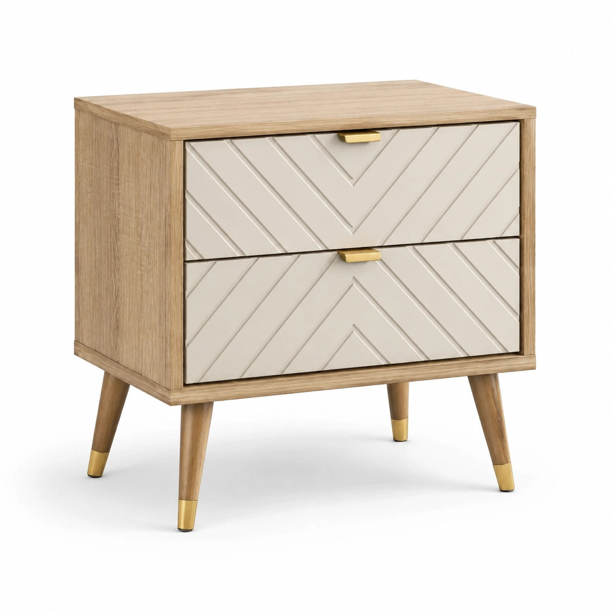 Table de chevet 2 tiroirs en bois de chêne et MDF beige