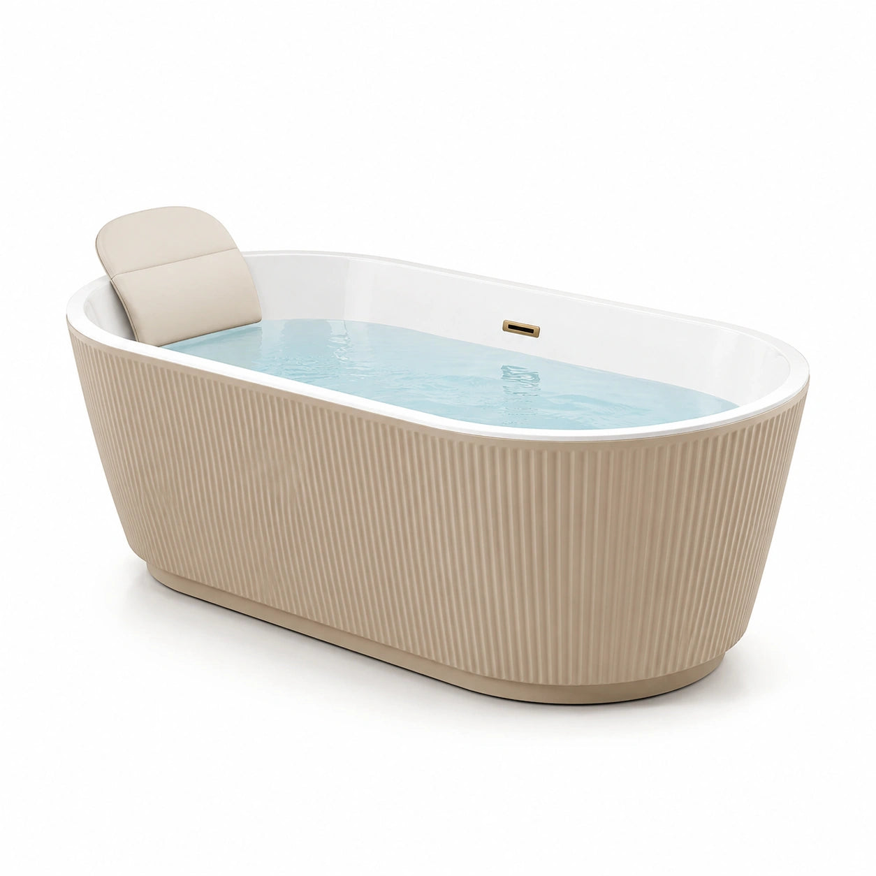Baignoire îlot ovale beige en acrylique avec coussin 170x80x60cm
