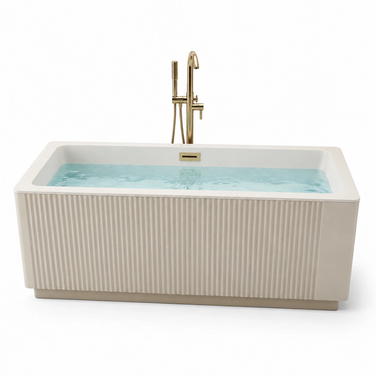 Baignoire îlot rectangulaire en acrylique crème avec robinetterie