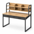 Bureau en bois et métal avec étagères et tiroirs