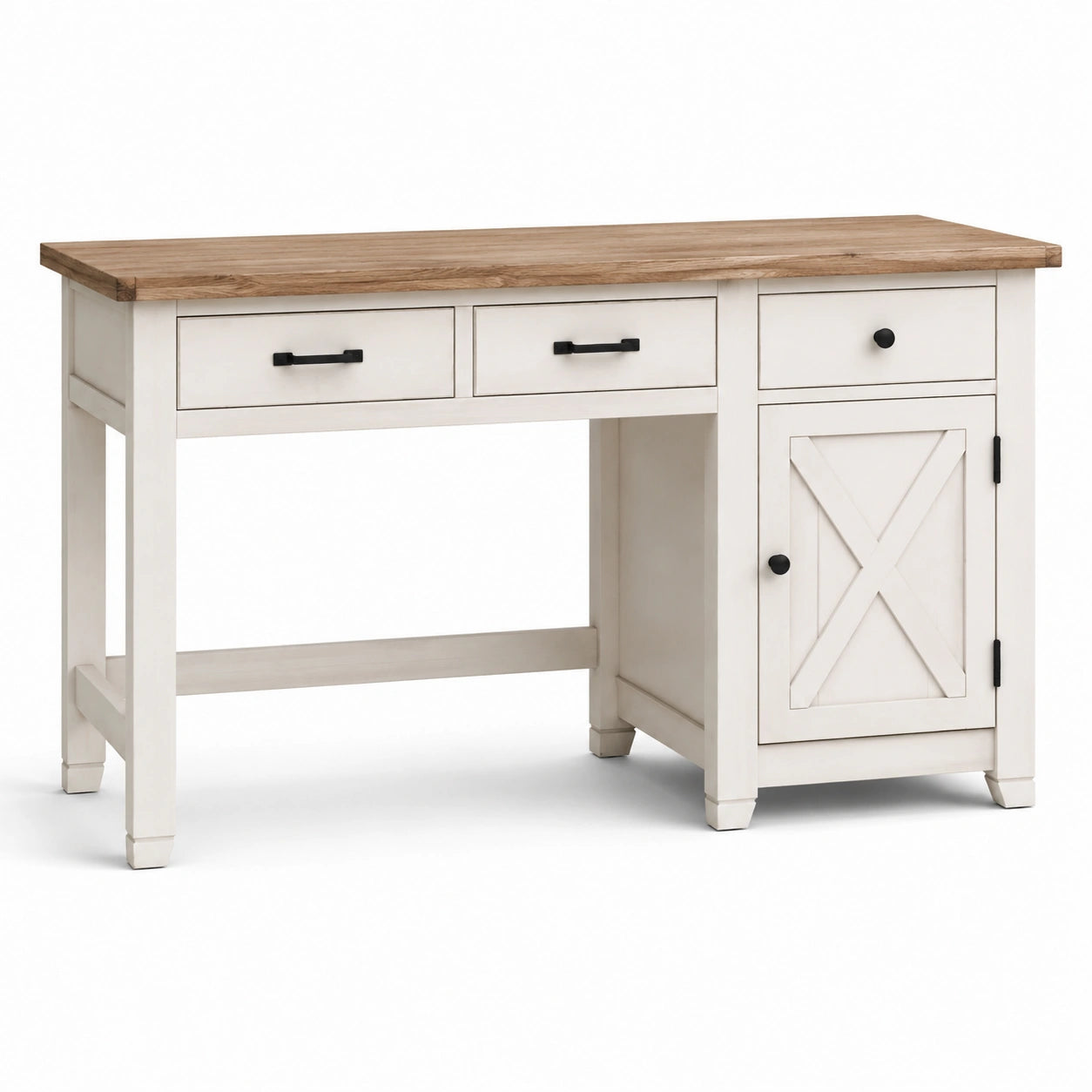 Bureau en bois avec tiroirs et armoire blanc et chêne