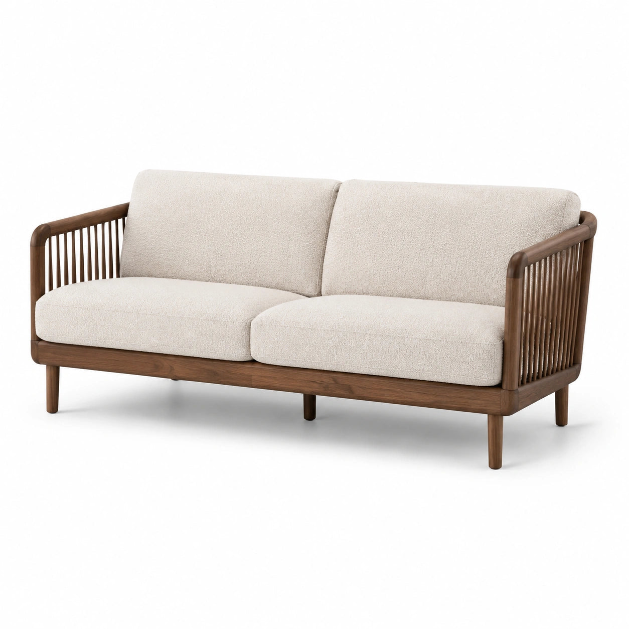 Canapé 3 places en tissu beige et bois