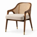 Chaise en bois de noyer avec dossier en rotin et coussin beige