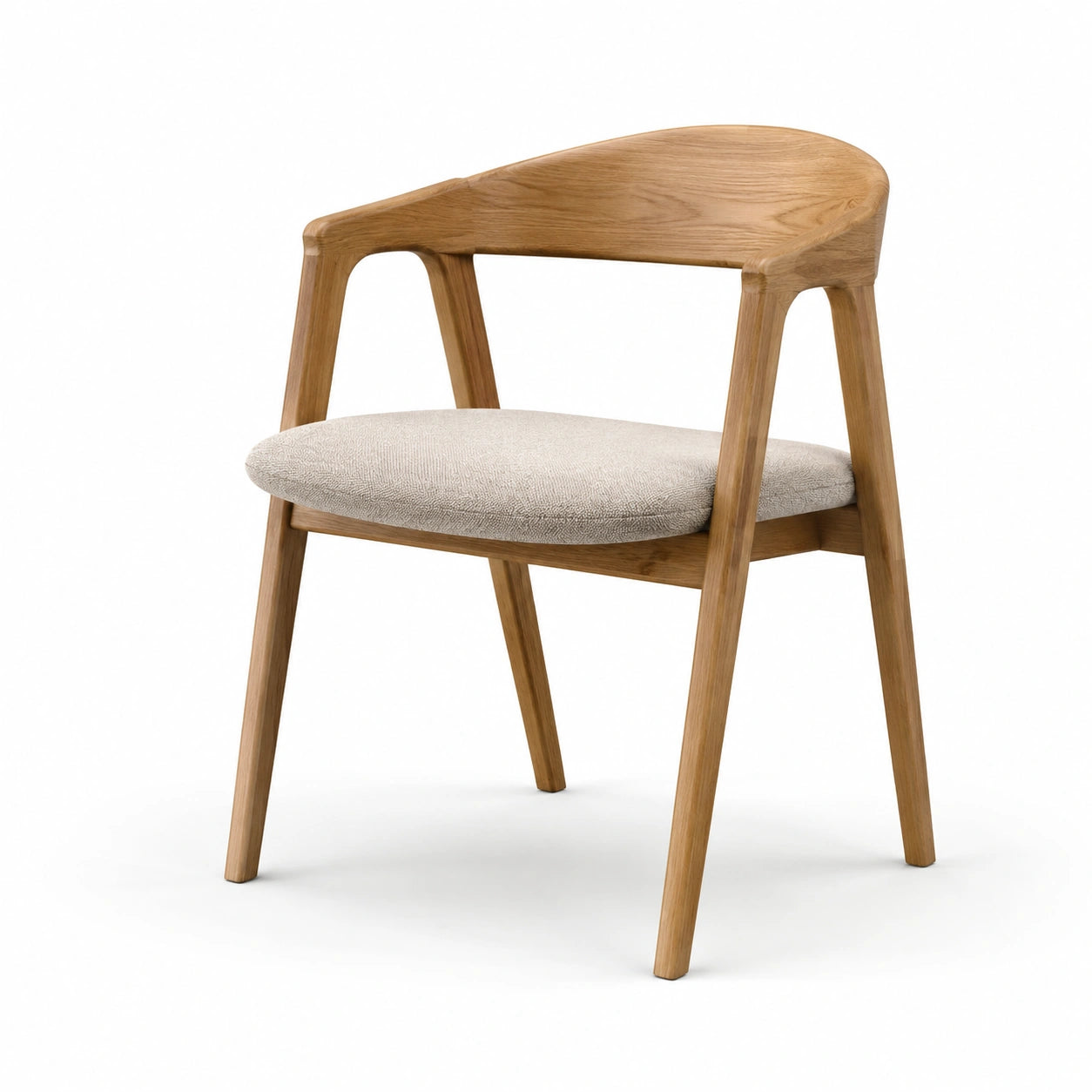 Chaise en bois massif chêne avec coussin en tissu polyester beige