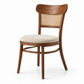 Chaise de salle à manger en bois avec cannage et assise en lin beige