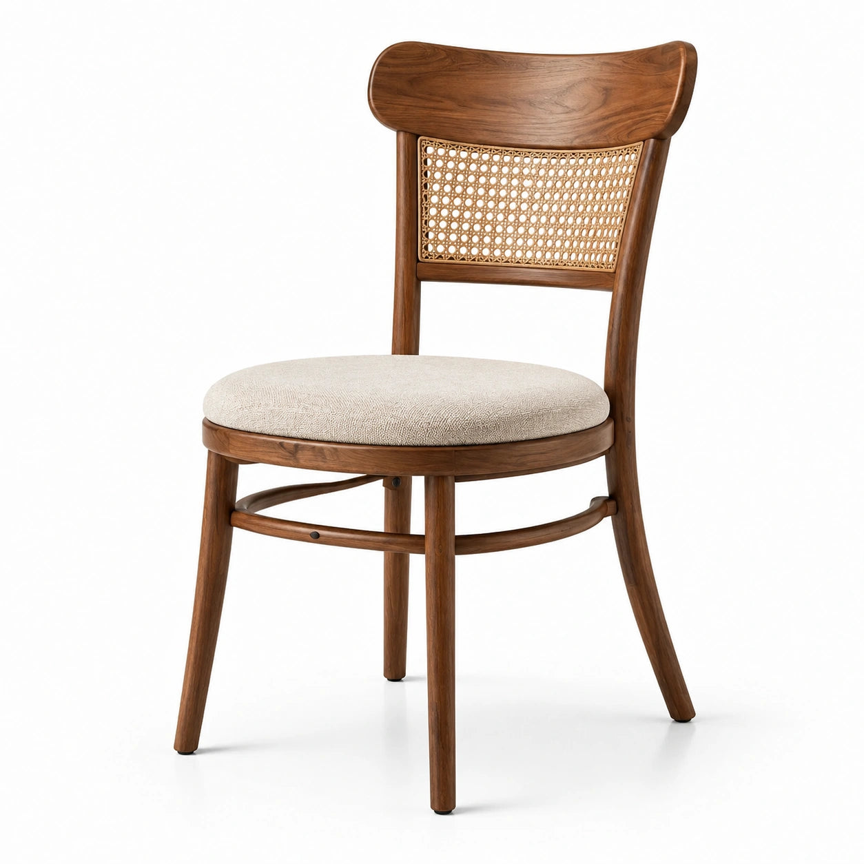 Chaise de salle à manger en bois avec cannage et assise en lin beige
