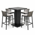 Ensemble table haute carrée en métal noir et tabourets avec corde tressée