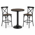 Ensemble table haute ronde et tabourets en bois de manguier et acier noir/marron