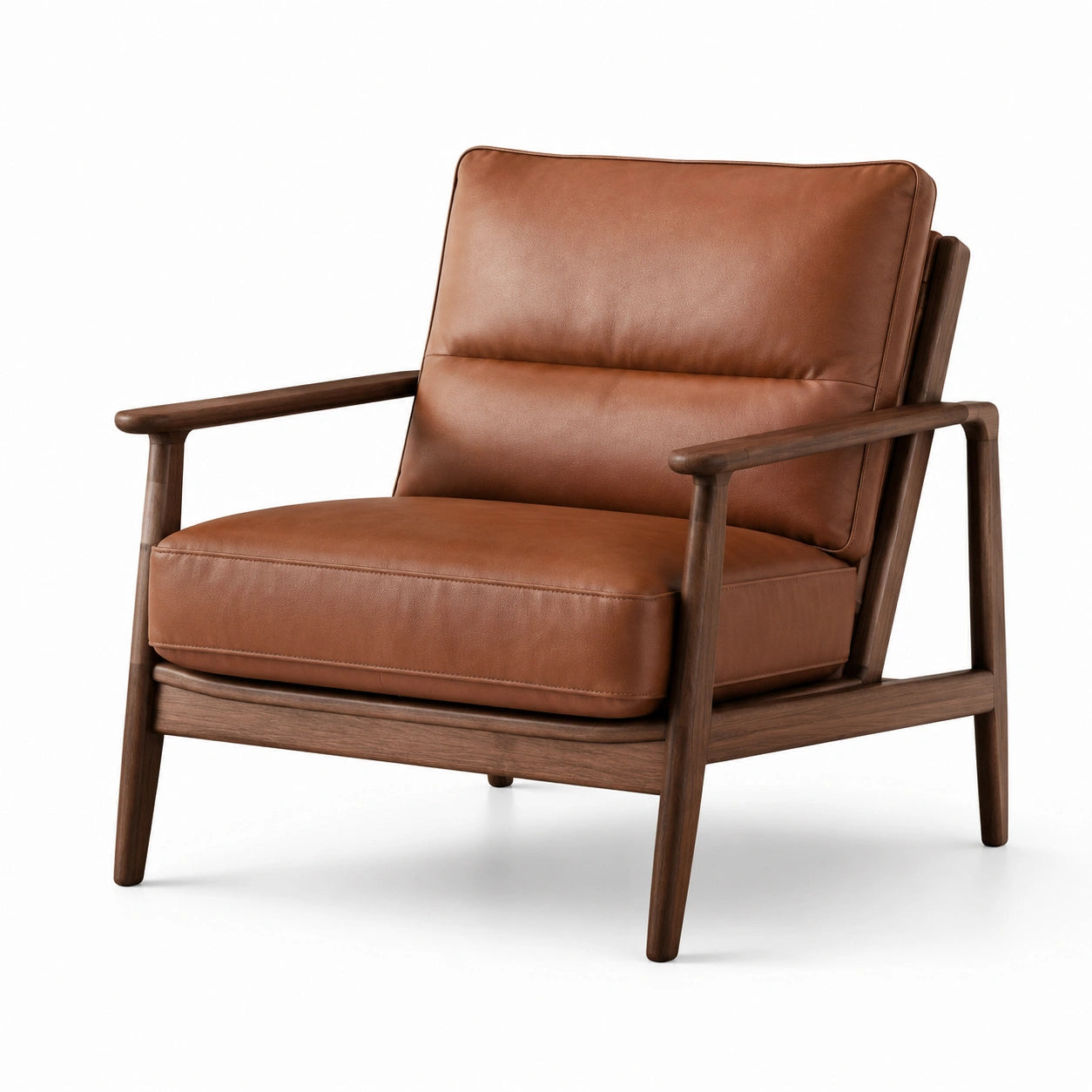 Fauteuil en cuir synthétique marron avec structure en bois massif