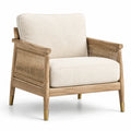 Fauteuil en bois de chêne avec tissu bouclé écru