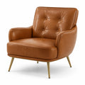 Fauteuil en cuir pleine fleur brun avec pieds en métal