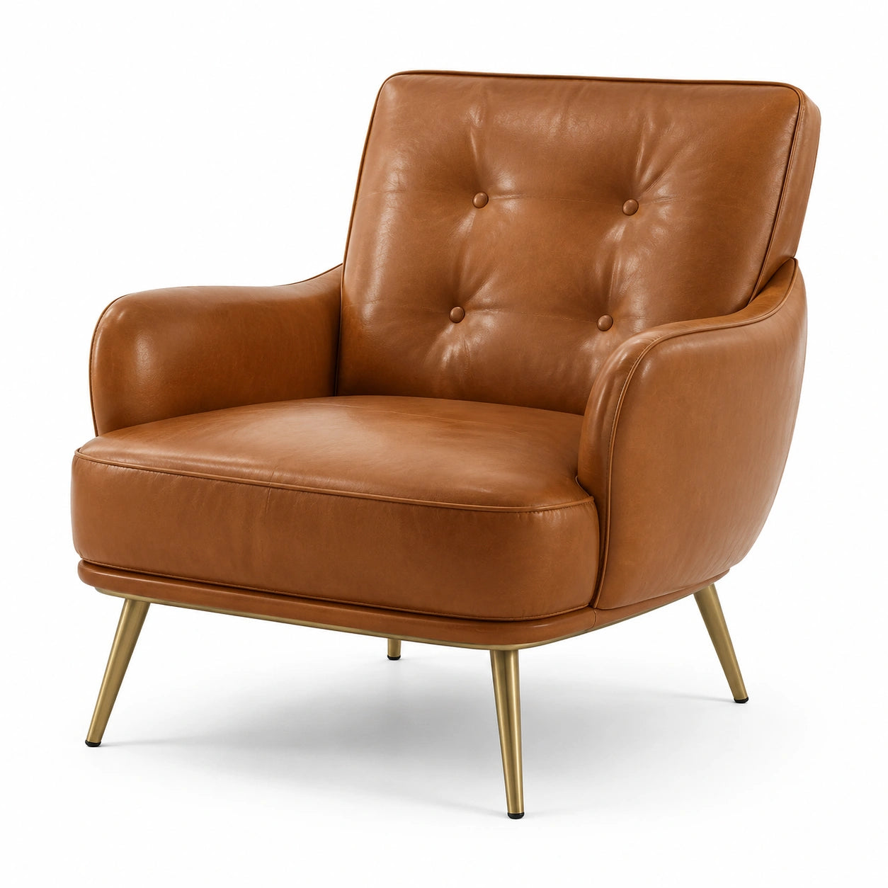 Fauteuil en cuir pleine fleur brun avec pieds en métal