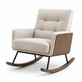 Fauteuil à bascule en tissu polyester beige et placage de noyer