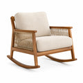 Fauteuil à bascule en bois massif avec coussins en lin beige