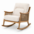 Fauteuil à bascule en chêne et tissu bouclé beige