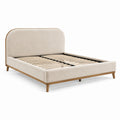 Lit double en tissu beige avec structure en bois de chêne 200x160 cm