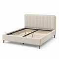 Lit double en bois avec tête de lit en tissu polyester beige 200x160 cm